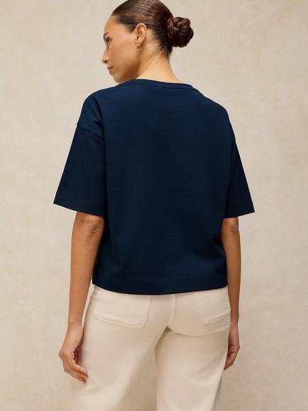 White Stuff Katya Cotton Embroidered Boxy Fit T-Shirt, Navy Multi - view 2, Navy Multi