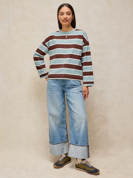 White Stuff Kim Cotton Stripe Long Sleeve T-Shirt, Blue/Multi, Blue/Multi
