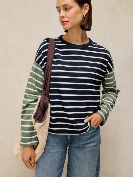 White Stuff Kim Cotton Stripe Long Sleeve T-Shirt, Navy/Multi, Navy/Multi