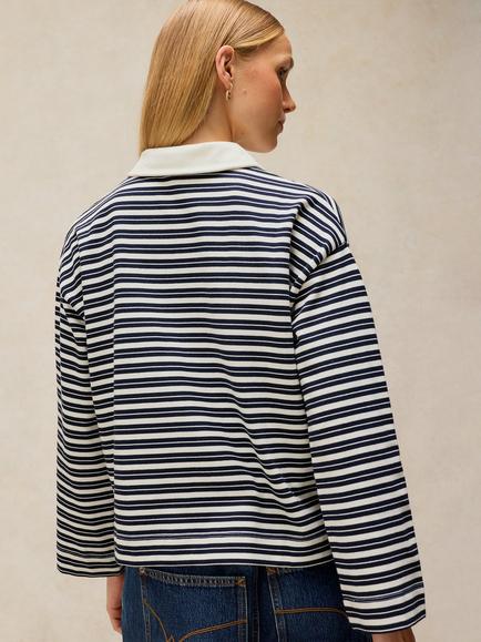 White Stuff Riley Cotton Stripe Rugby Shirt, Navy Multi - view 2, Navy Multi