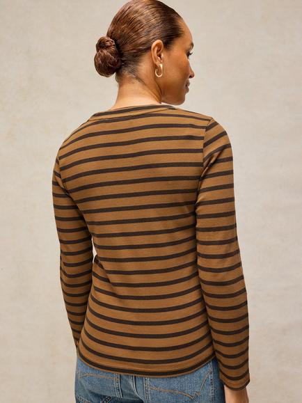 Whie Stuff Sadie Stripe Long Sleeve T-Shirt, Brown - view 2, Brown