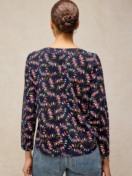 White Stuff Weaver Cotton Geometric Print Long Sleeve T-Shirt, Navy - view 2, Navy