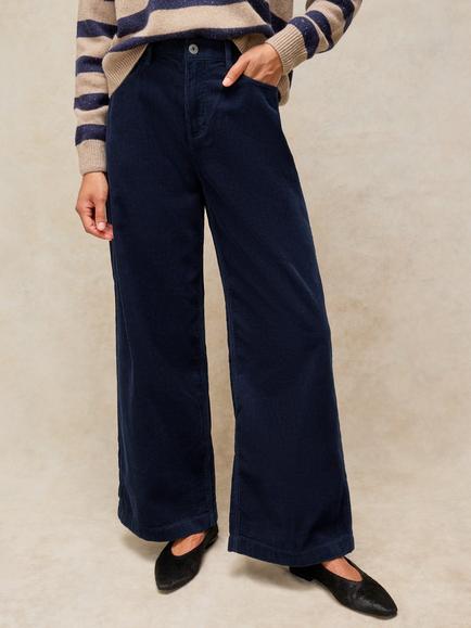 White Stuff Ayla Corduroy Wide Leg Trousers, Dark Navy, Dark Navy