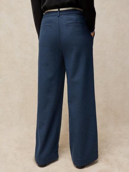 White Stuff Belle Tailored Wide Leg Trousers, Navy Multi - view 2, Navy Multi