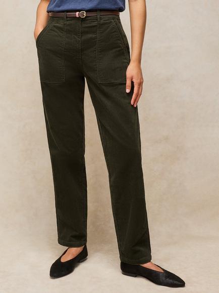 White Stuff Twister Corduroy Straight Leg Trousers, Khaki Grn, Khaki Grn