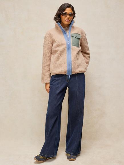 White Stuff Colour Block Borg Jacket, Nat Mlt, Nat Mlt