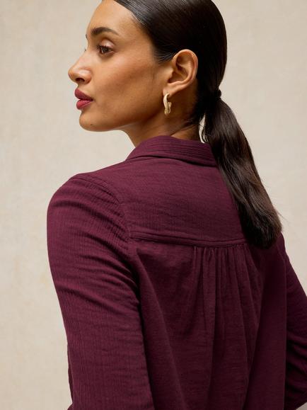 White Stuff Annie Cotton Jersey Shirt, Dark Plum - view 2, Dark Plum
