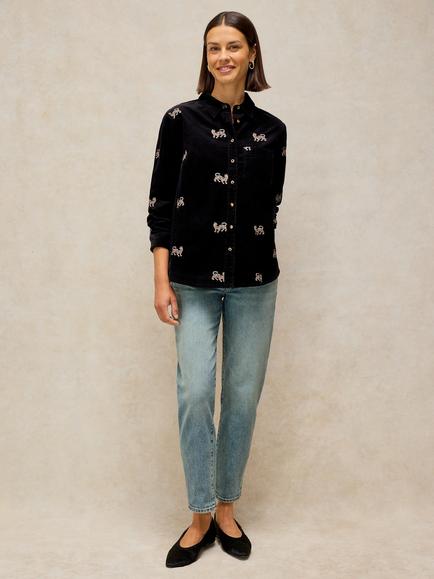 White Stuff Libby Cotton Embroidered Shirt, Black/Multi, Black/Multi