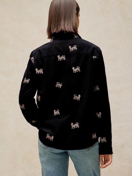 White Stuff Libby Cotton Embroidered Shirt, Black/Multi - view 2, Black/Multi