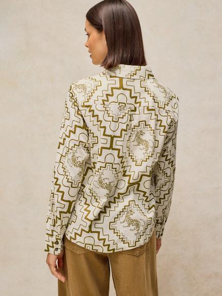 White Stuff Libby Cotton Geometric Shirt,  Ivory/Multi - view 2, Ivory/Multi
