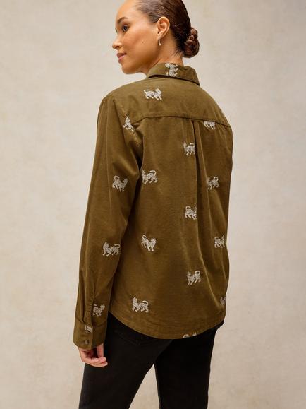 White Stuff Libby Cotton Regular Fit Embroidered Shirt, Khaki/Multi - view 2, Khaki/Multi