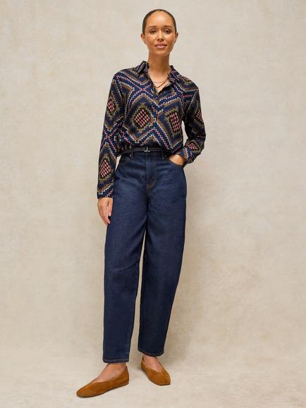 White Stuff Libby Cotton Embroidered Shirt, Navy/Multi, Navy/Multi