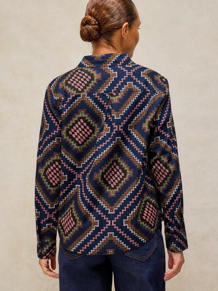 White Stuff Libby Cotton Embroidered Shirt, Navy/Multi - view 2, Navy/Multi