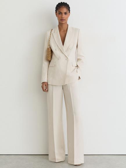 Reiss Ottie Double Breasted Blazer, White, White