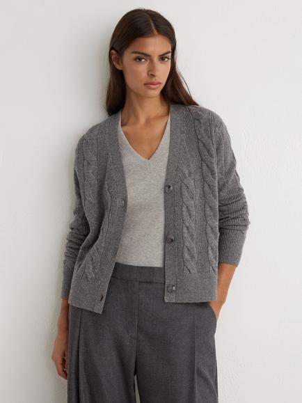 Reiss Elowen Wool Rich V-Neck Cardigan, Charcoal Grey, Charcoal Grey