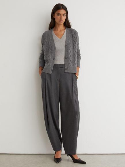 Reiss Elowen Wool Rich V-Neck Cardigan, Charcoal Grey - view 2, Charcoal Grey
