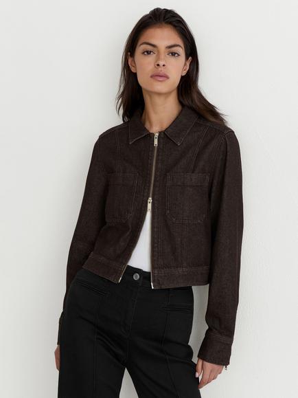 Reiss Lotta Collared Zip Through Jacket, Dark Grape, Dark Grape