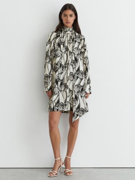 Reiss Alwen Floral Draped Mini Dress, Black/Ivory, Black/Ivory