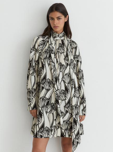 Reiss Alwen Floral Draped Mini Dress, Black/Ivory - view 2, Black/Ivory