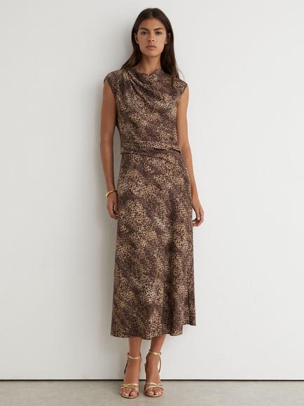 Reiss Camie Cowl Neck Midi Dress, Brown, Brown