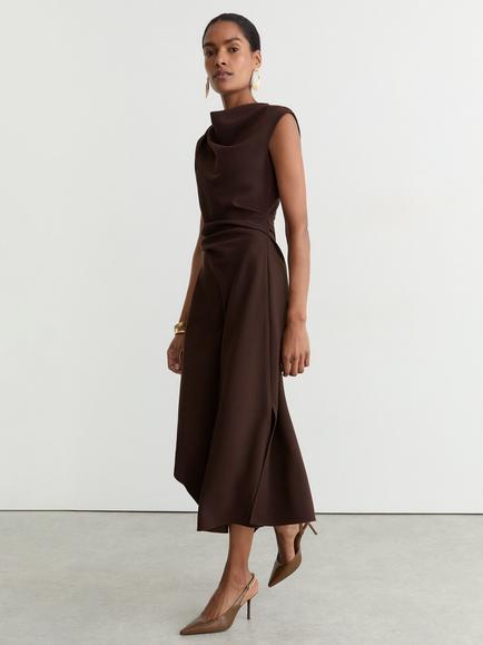 Reiss Petite Camilla Asymmetric Hem Dress, Grape Burgundy - view 2, Grape Burgundy