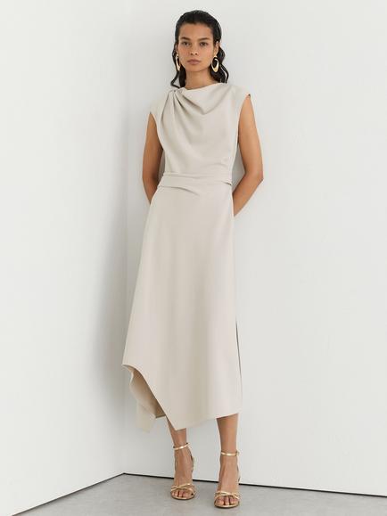 Reiss Camilla Ruched Midi Dress, Stone Neutral, Stone Neutral