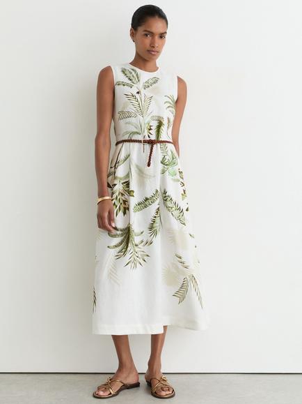 Reiss Palma Sleeveless Linen Dress, Ivory/Khaki, White