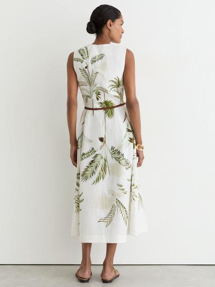 Reiss Palma Sleeveless Linen Dress, Ivory/Khaki - view 2, Ivory/Khaki