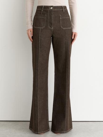 Reiss Sakura Patch Pocket Flared Jeans, Brown, Brown