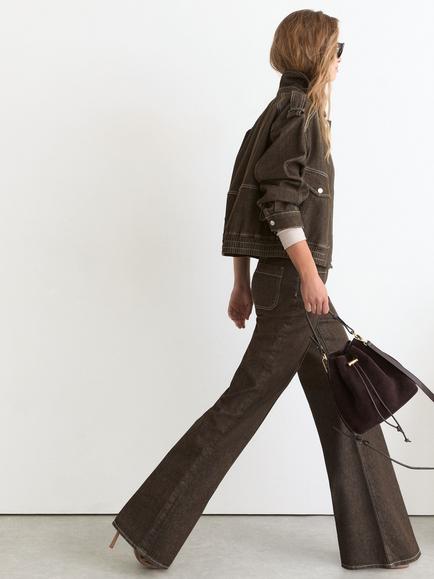 Reiss Sakura Patch Pocket Flared Jeans, Brown - view 2, Brown