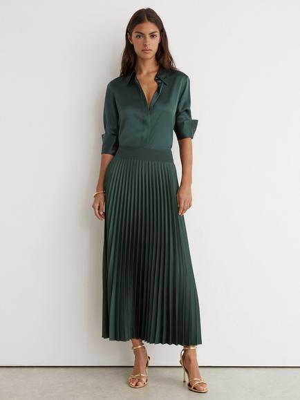 Reiss Seren Pleated Midi Skirt, Teal Green, Teal Green