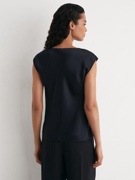 Reiss Cate Silk Cap Sleeve Top, Navy - view 2, Navy