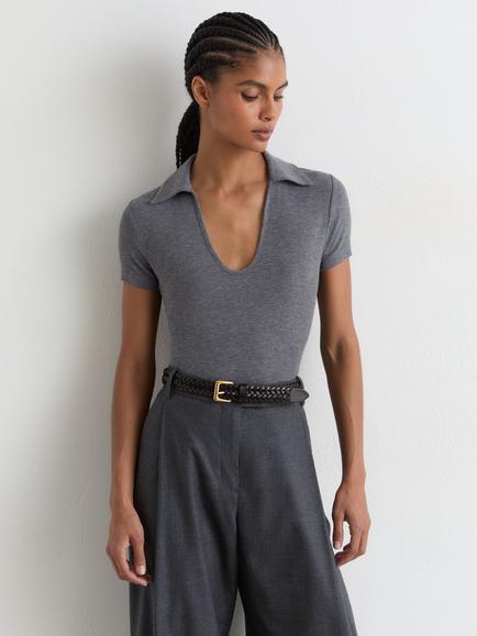 Reiss Daria Polo Shirt, Grey Marl, Grey Marl