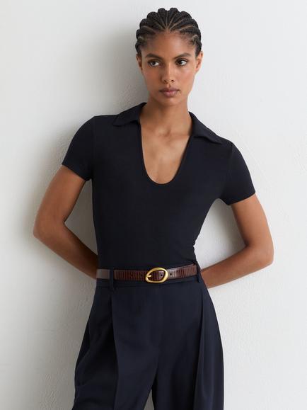 Reiss Daria Short Sleeve Polo Shirt, Navy, Navy