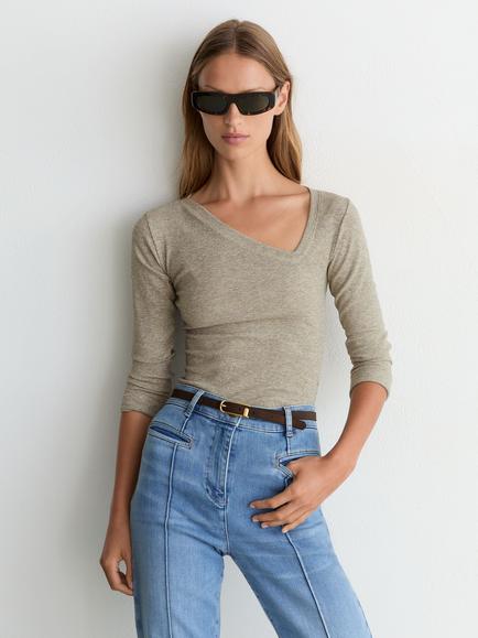 Reiss Fliss Asymmetric V-Neck Top, Gold, Gold