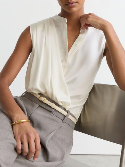 Reiss Gia Sleeveless Silk Top, Ivory, Ivory