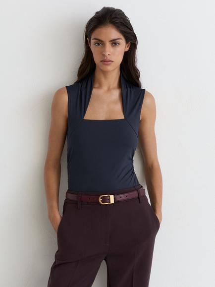 Reiss Harri Square Neack Sleeveless Top, Navy, Navy