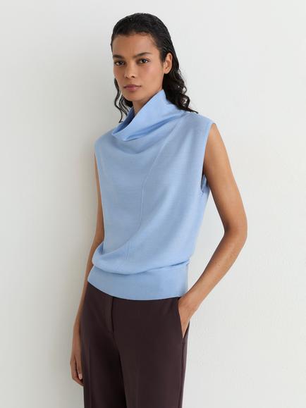 Reiss Honey Wool Cowl Neck Sleeveless Top, Light Blue, Light Blue