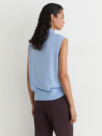 Reiss Honey Wool Cowl Neck Sleeveless Top, Light Blue - view 2, Light Blue
