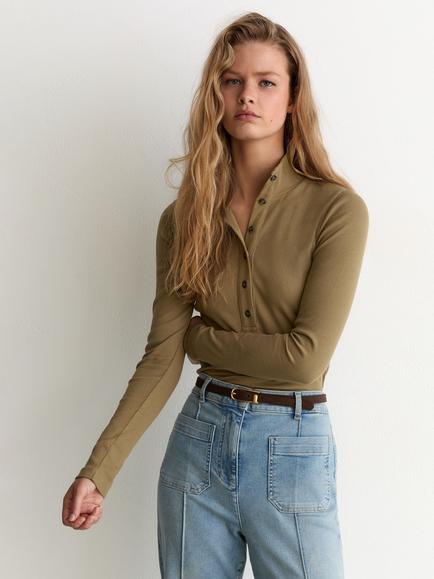 Reiss Ida High Neck Long Sleeve Top, Khaki Green, Khaki Green
