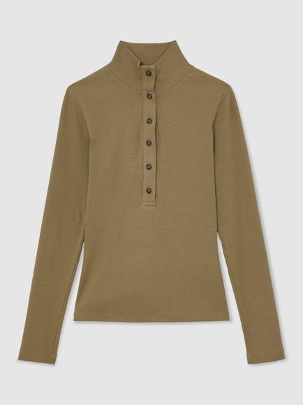 Reiss Ida High Neck Long Sleeve Top, Khaki Green - view 2, Khaki Green