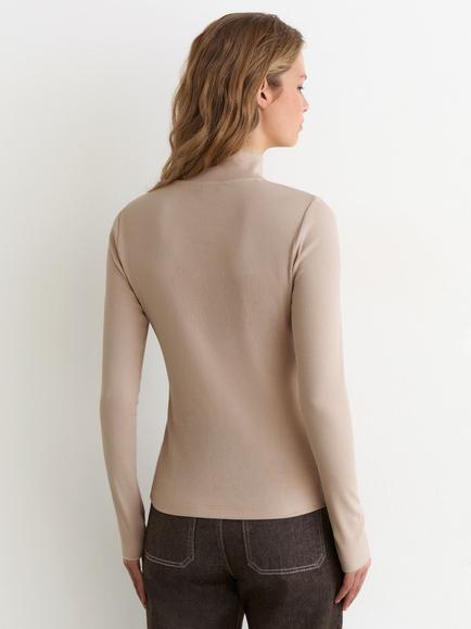 Reiss Ida Stretch Cotton Button Funnel Neck Top, Neutral - view 2, Neutral