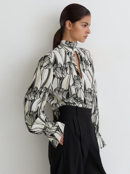Reiss Kennedy Tie Blouse, Black/White - view 2, Black/White