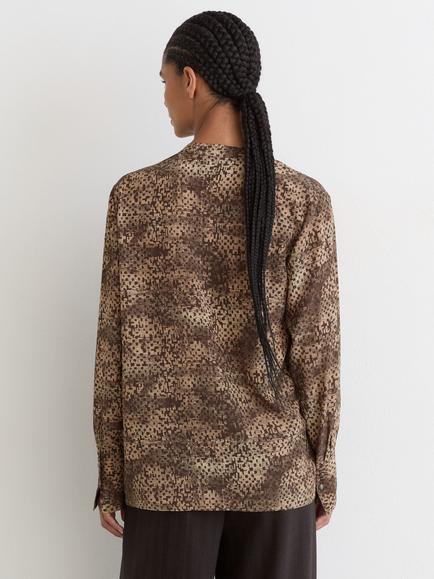 Reiss Laurie Matt Silk Animal Print Drape Neck Blouse, Brown - view 2, Brown