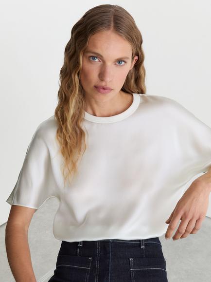 Reiss Lena Silk T-Shirt, Ivory, Ivory