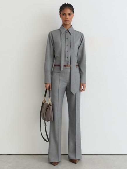 Reiss Rosaria Neck Tie Shirt, Grey - view 2, Grey