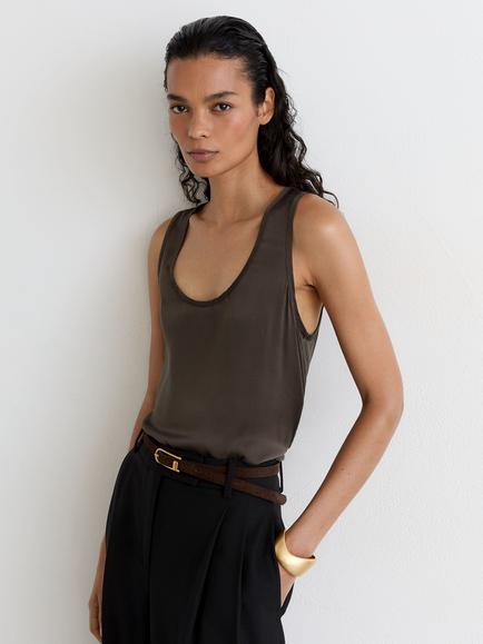 Reiss Ruby Scoop Neck Silk Rich Vest, Mocha Brown, Mocha Brown