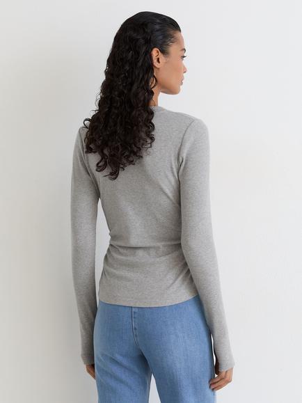 Reiss Sandrine V-Neck Long Sleeve Top, Grey Marl - view 2, Grey Marl