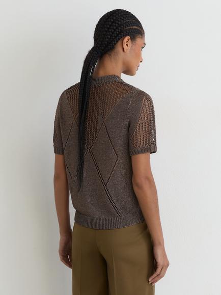 Reiss Tamsin Metallic Argyle Open Knit Top, Gunmetal Grey - view 2, Gunmetal Grey