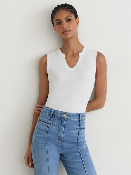 Reiss Thena Stretch Cotton Notch Detail Vest, White, White